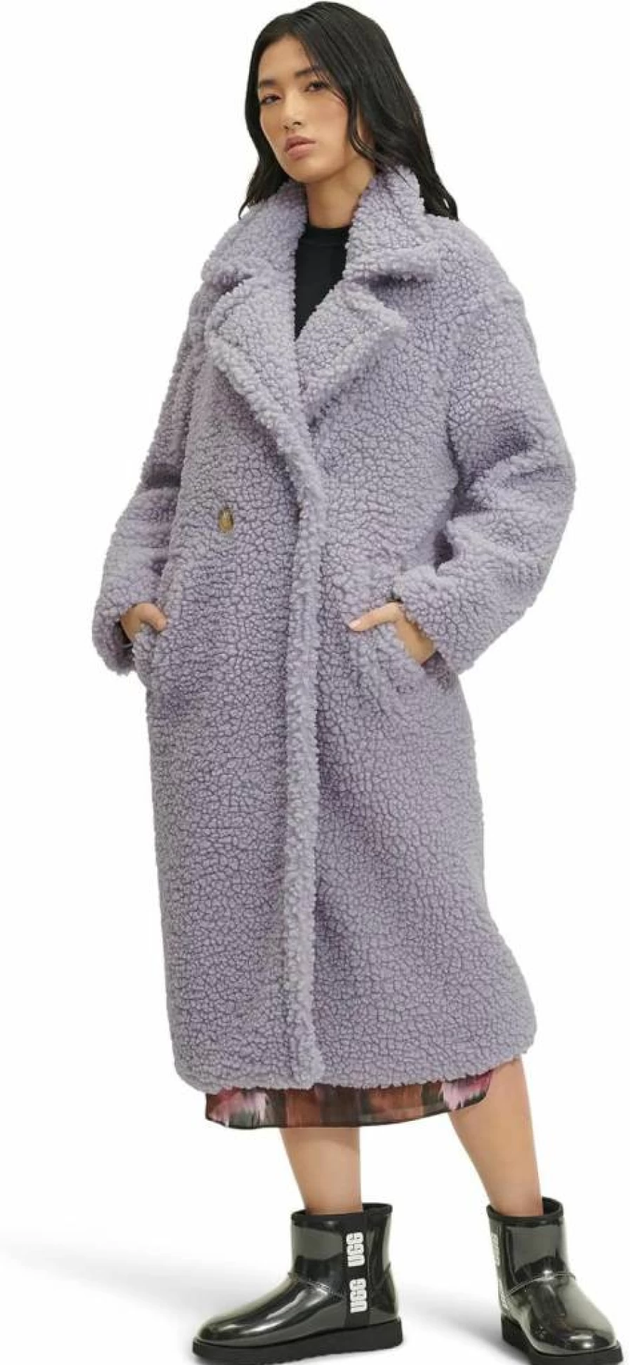 UGG Women's Gertrude Long Teddy Coat - Warm Winter Jacket with Faux Fur