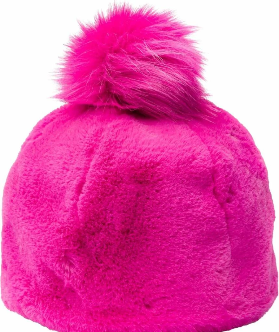 UGG Women's Solferino Pink Faux Fur Pom Beanie - One Size Winter Hat
