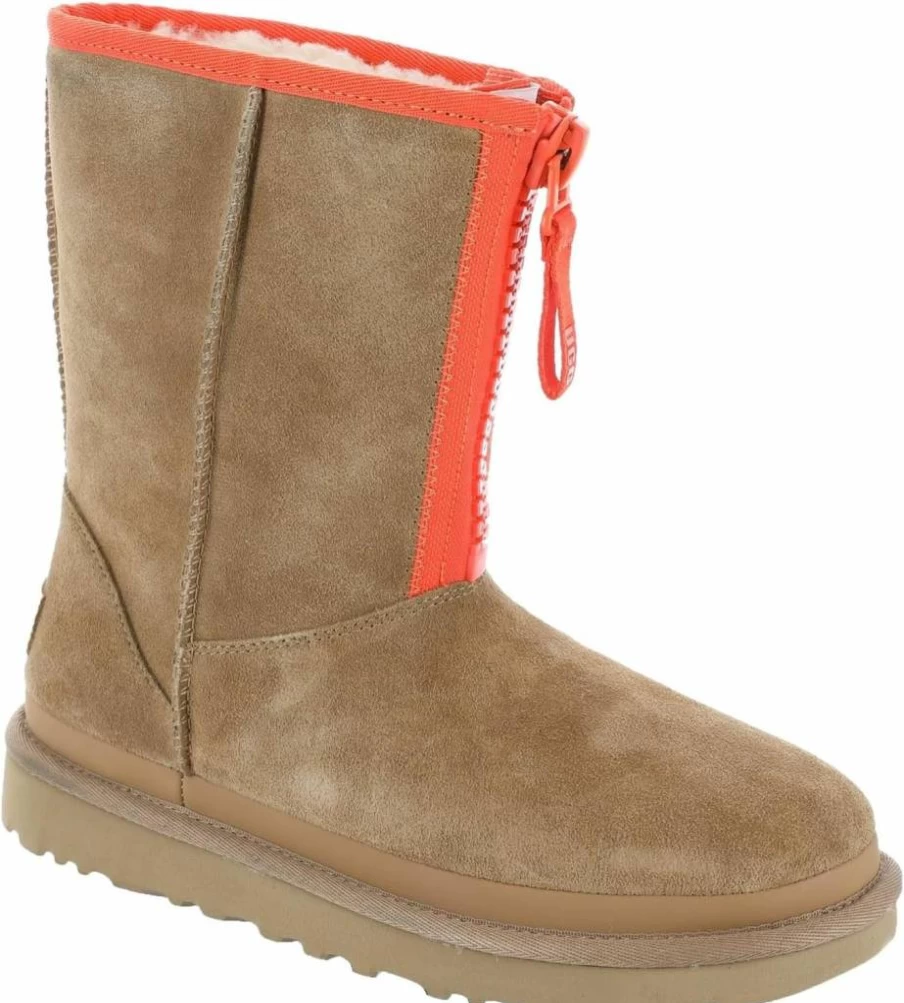 UGG Women's Classic Short Boots with Zipper and Logo Tape - Waterproof Winter Boots