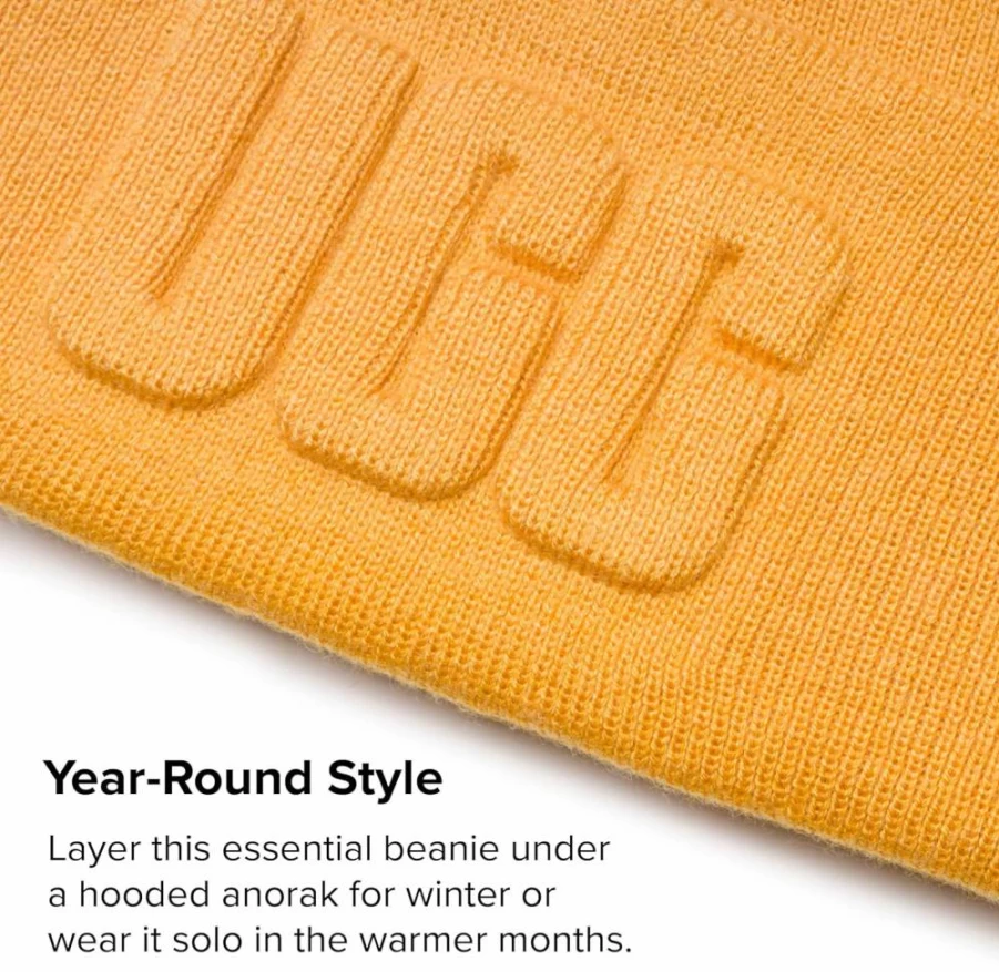 UGG Men's Wheatfield 3D Logo Beanie Hat - One Size, Winter Knit Skull Cap