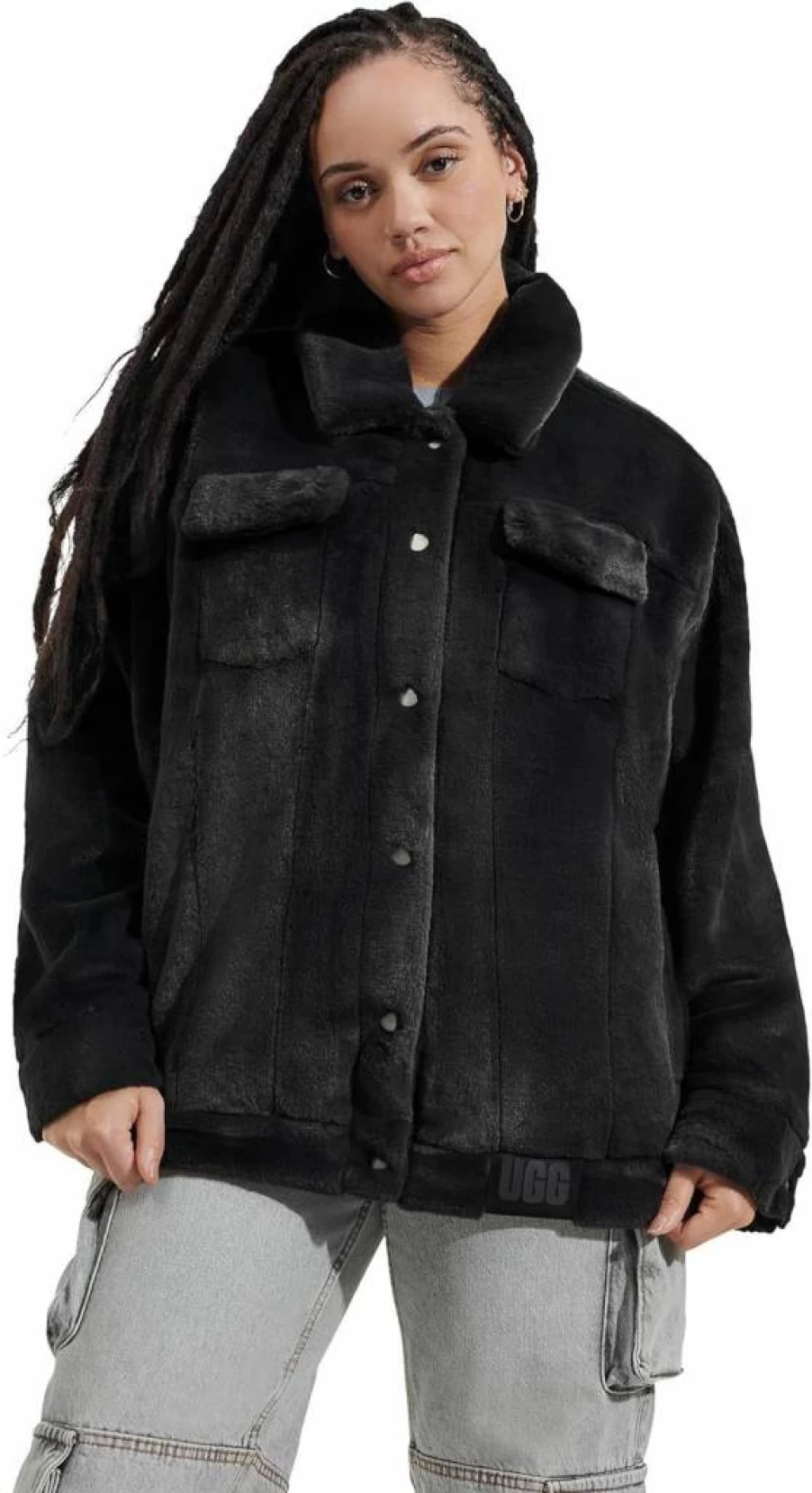 UGG Frankie Women's Faux Fur Trucker Jacket - Cozy Winter Coat with Faux Fur Trim