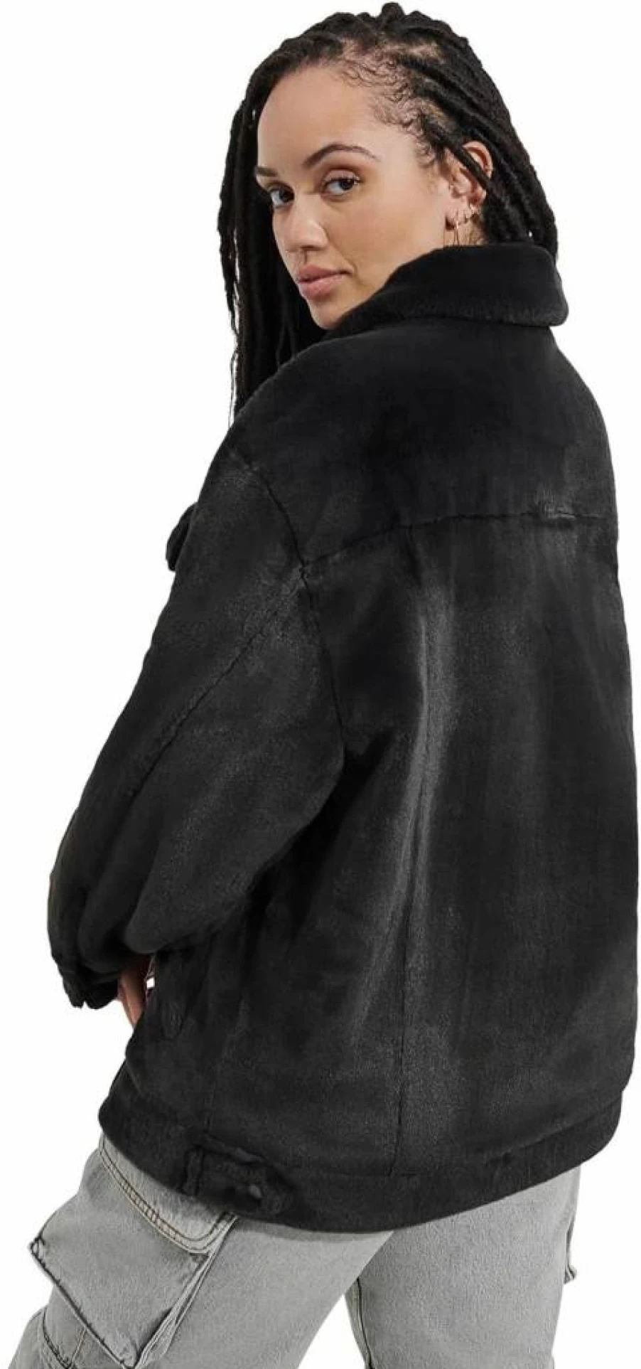 UGG Frankie Women's Faux Fur Trucker Jacket - Cozy Winter Coat with Faux Fur Trim