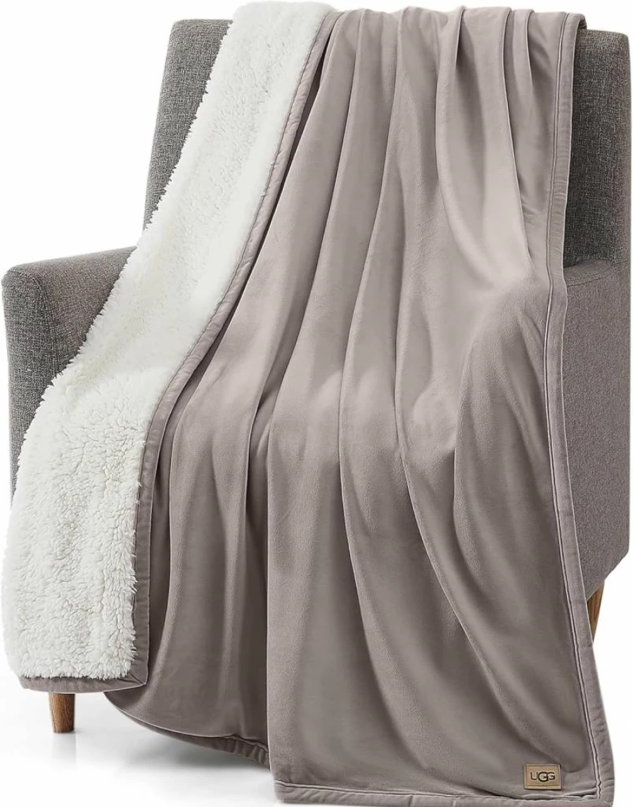 UGG Bliss Reversible Fleece Throw Blanket - Plush, Soft, Oversized 50x70 Inches - Oyster Brown - Machine Washable Cozy Blanket for Bed, Couch, Home Decor & Gifts