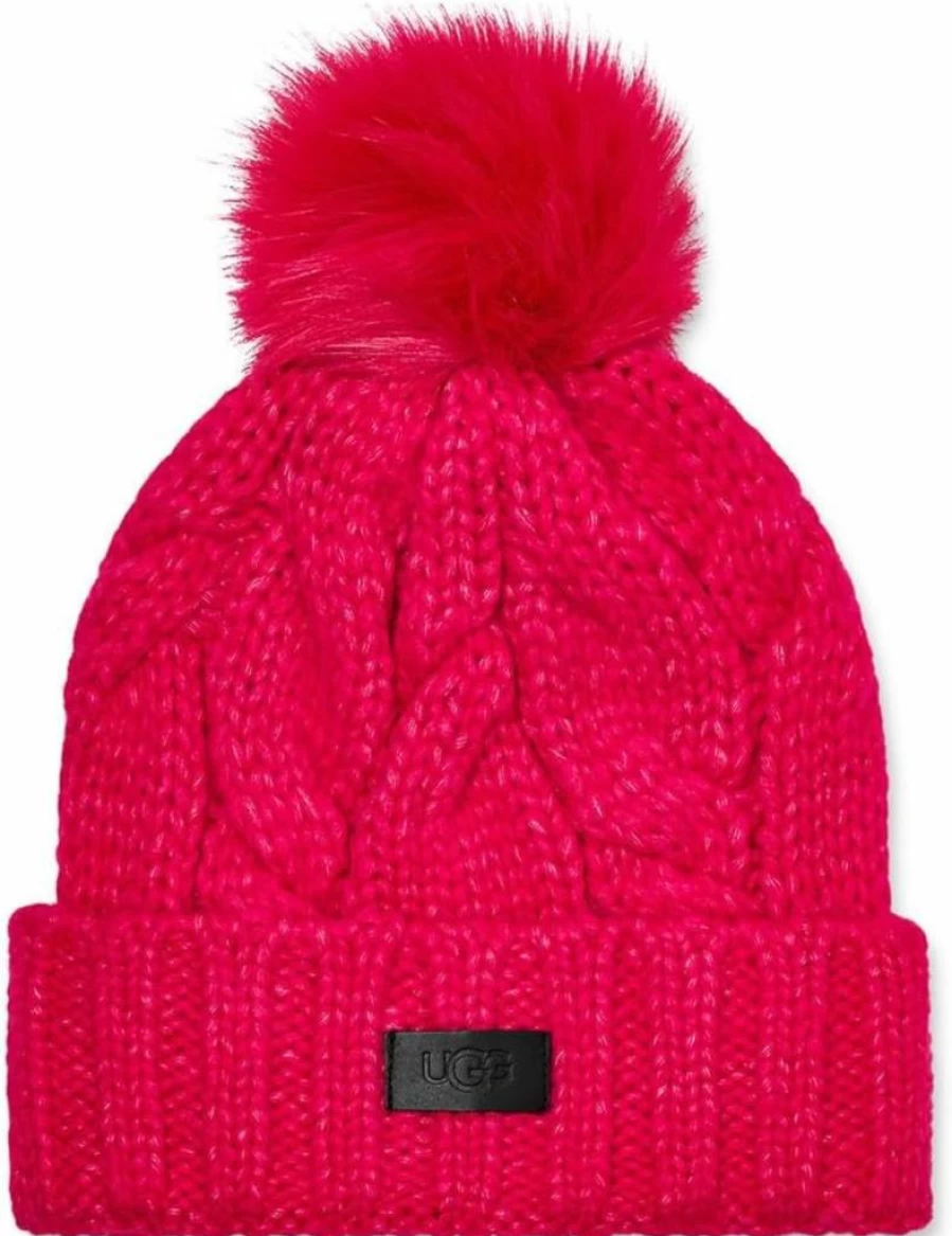 UGG Women's Cable Knit Beanie with Pom Pom - Winter Warm Knitted Hat