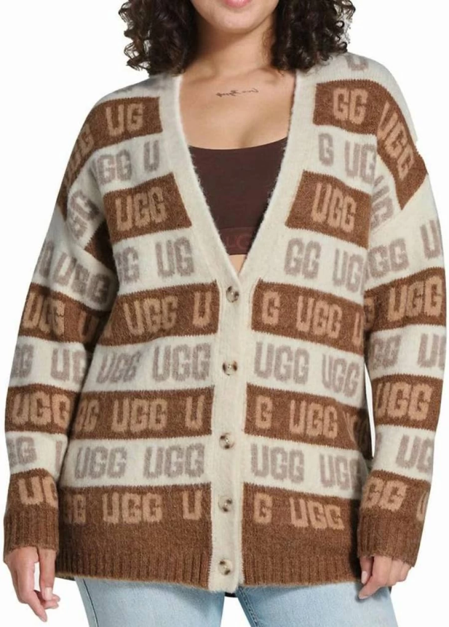 UGG Women's Graphic Logo Cardigan Sweater | Cozy Knit Pullover | Casual Winter Wear