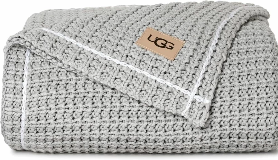 UGG Luna Knit Throw Blanket - 50x70 Inch Soft Chunky Cotton Waffle Weave, Cozy Lightweight Blanket for Couch, Bed, Dorm - Machine Washable Giftable Pink Blanket (Quartz Pink)