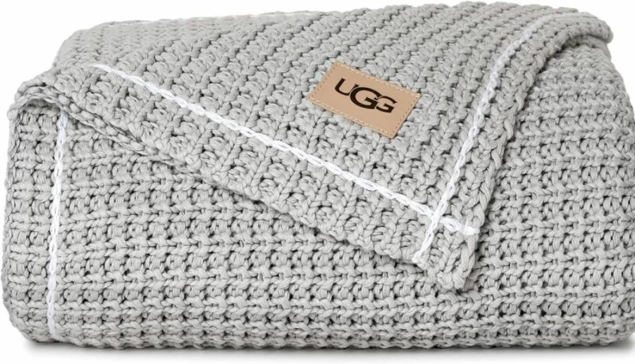 UGG Luna Knit Blanket - Chunky Cotton Waffle Weave Throw for Couch, Bed & Dorm - Machine Washable Cozy Lightweight Blue Blanket (50x70 Inches) - Imperial Blue Giftable Throw for Living Room & Bedroom