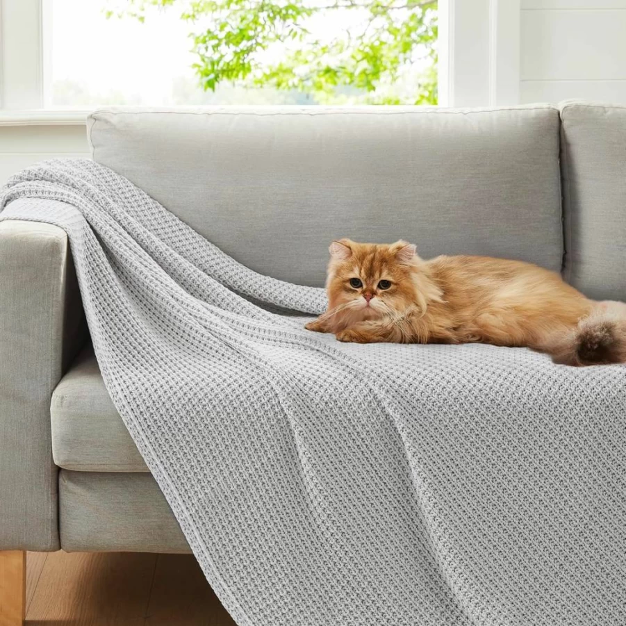UGG Luna Knit Blanket - Chunky Cotton Waffle Weave Throw for Couch, Bed & Dorm - Machine Washable Cozy Lightweight Blue Blanket (50x70 Inches) - Imperial Blue Giftable Throw for Living Room & Bedroom