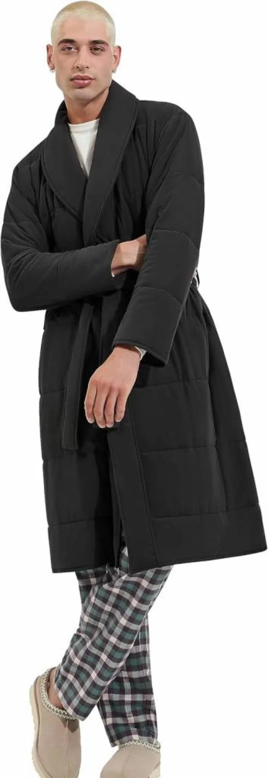 UGG Unisex Quade Quilted Robe - Cozy Plush Fleece Bathrobe for Men & Women
