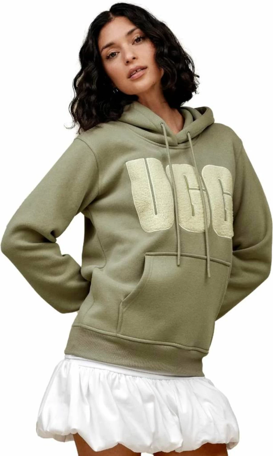 UGG Women's Rey Fluff Logo Hoodie Sweater - Cozy Fleece Pullover with Branded Design