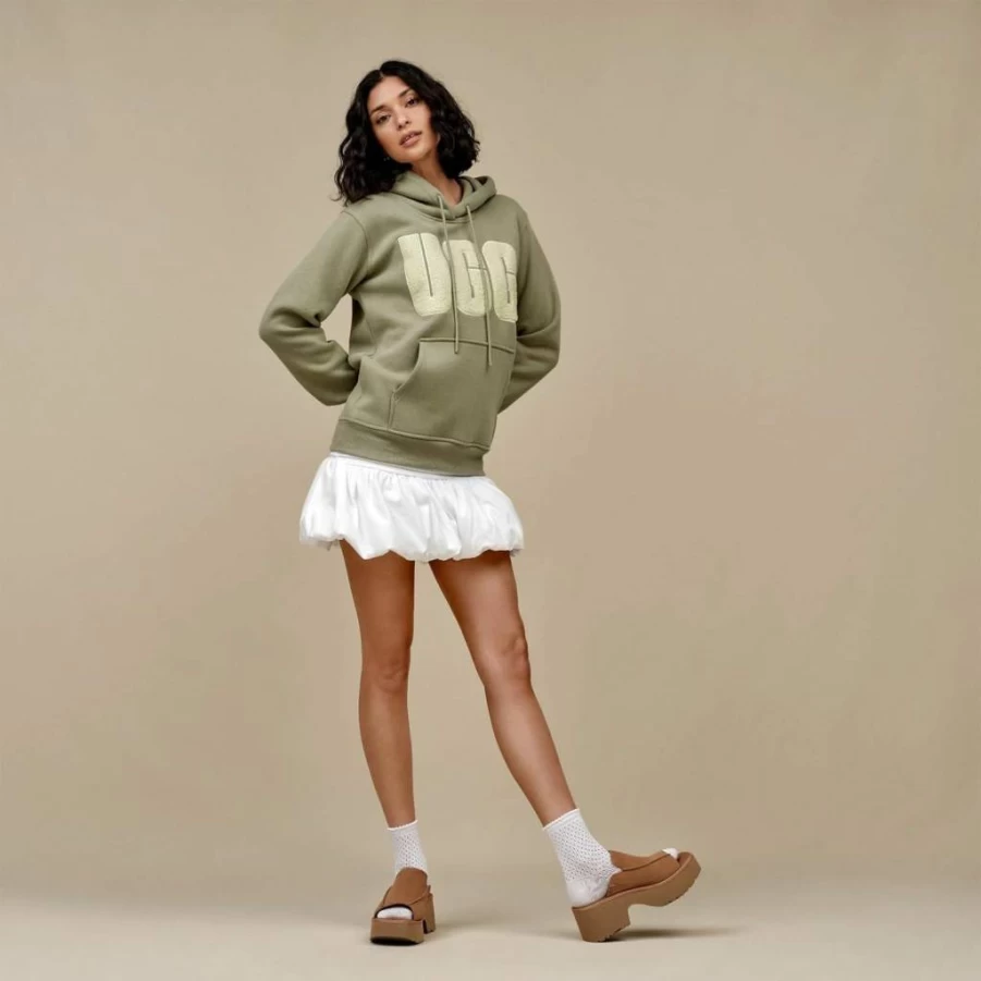 UGG Women's Rey Fluff Logo Hoodie Sweater - Cozy Fleece Pullover with Branded Design