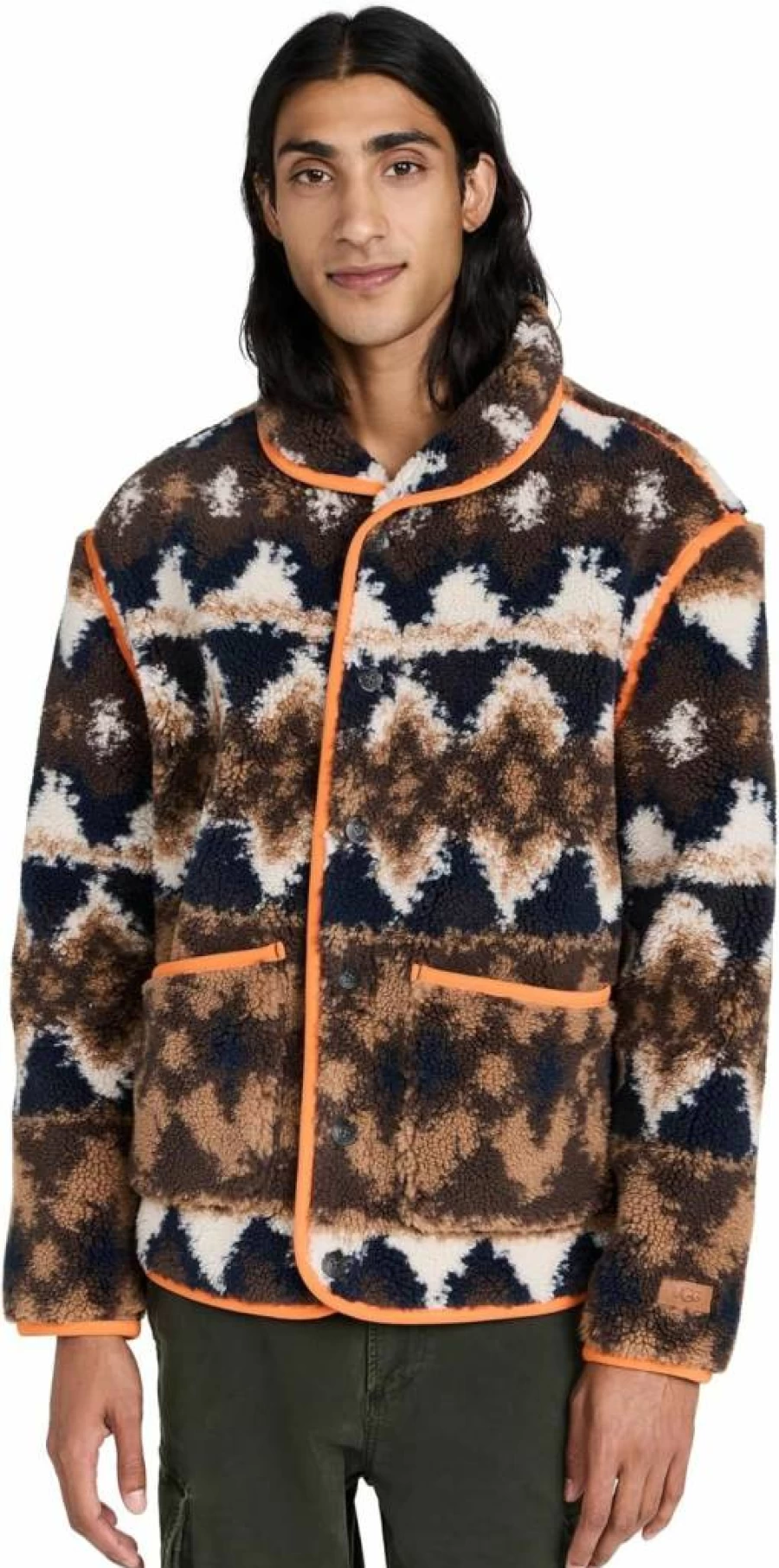 UGG Men's Elias Cardigan with Uggfluff Print - Cozy Fleece Sweater for Men