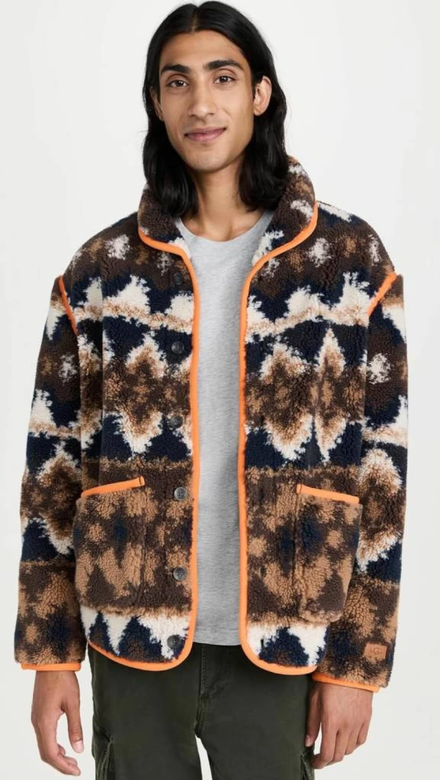 UGG Men's Elias Cardigan with Uggfluff Print - Cozy Fleece Sweater for Men