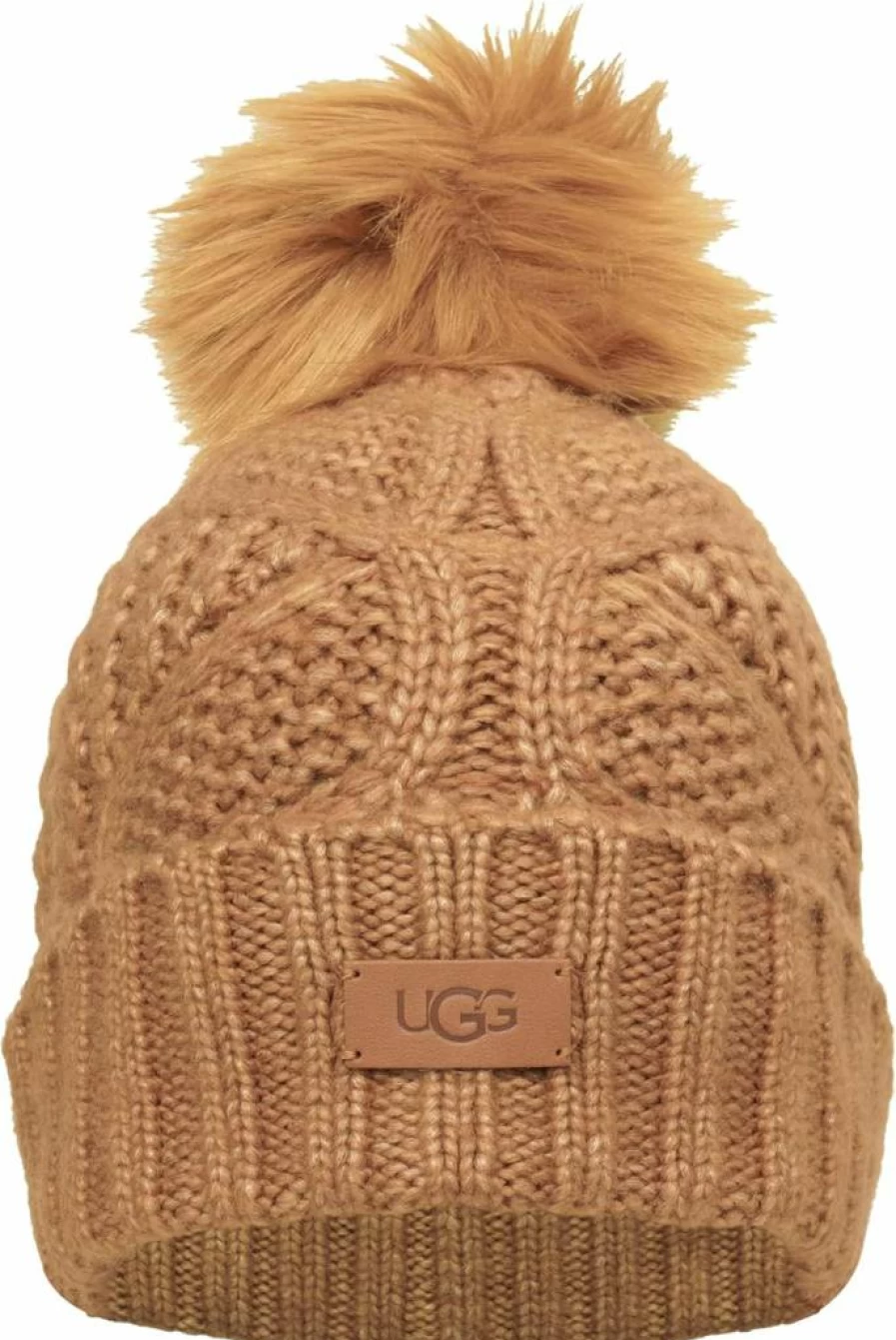 UGG Women's Cable Knit Beanie with Pom Pom - Winter Warm Fleece Lined Hat
