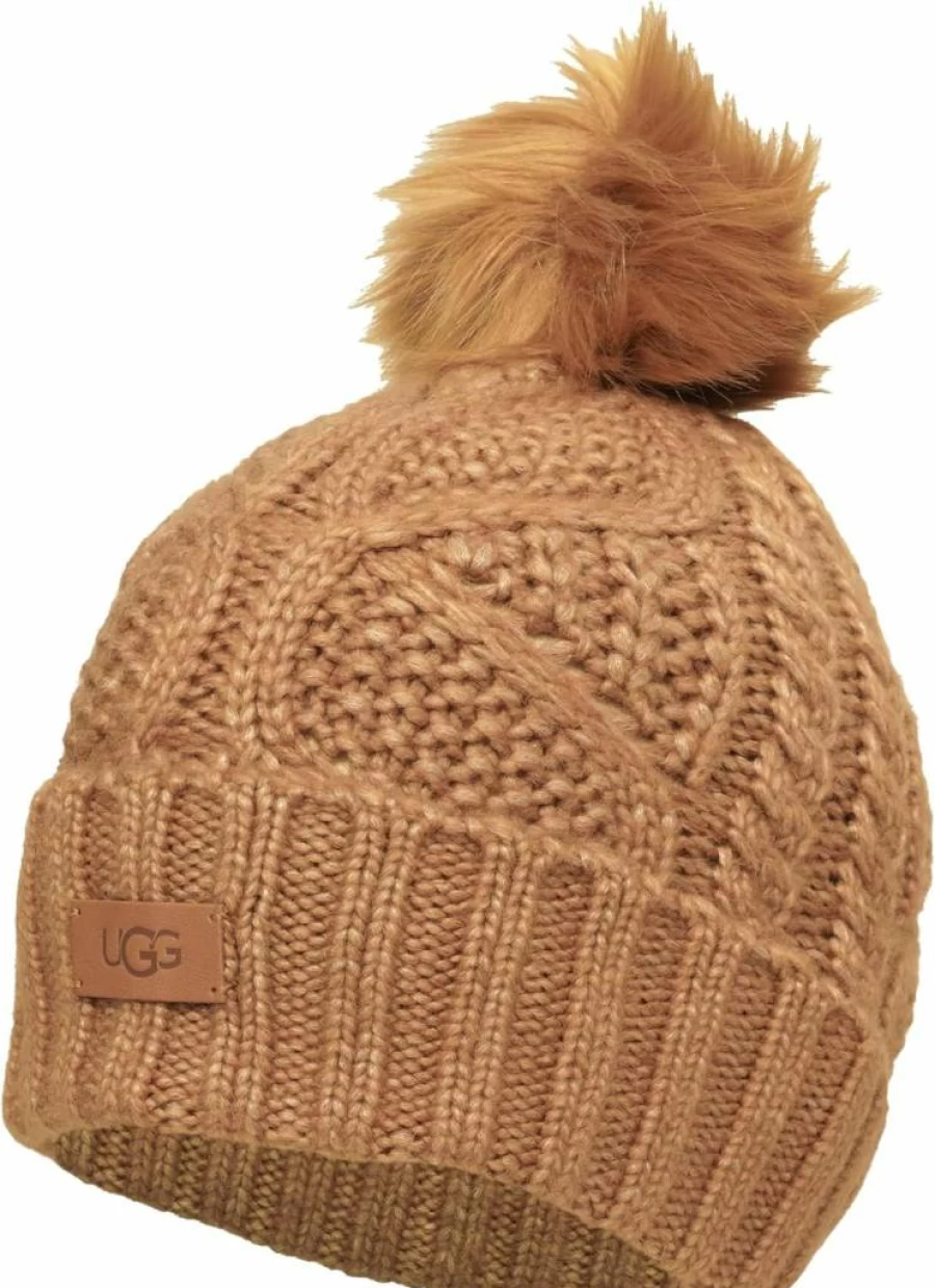 UGG Women's Cable Knit Beanie with Pom Pom - Winter Warm Fleece Lined Hat