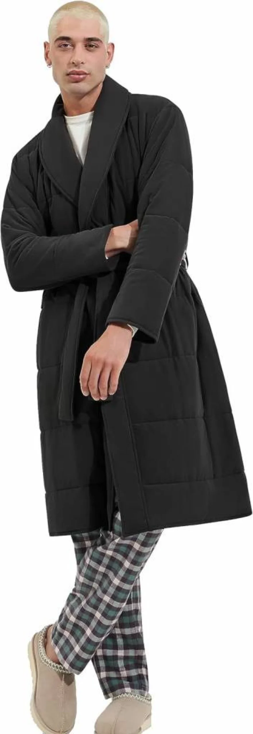 UGG Unisex Quade Quilted Robe - Cozy Plush Fleece Bathrobe for Men & Women