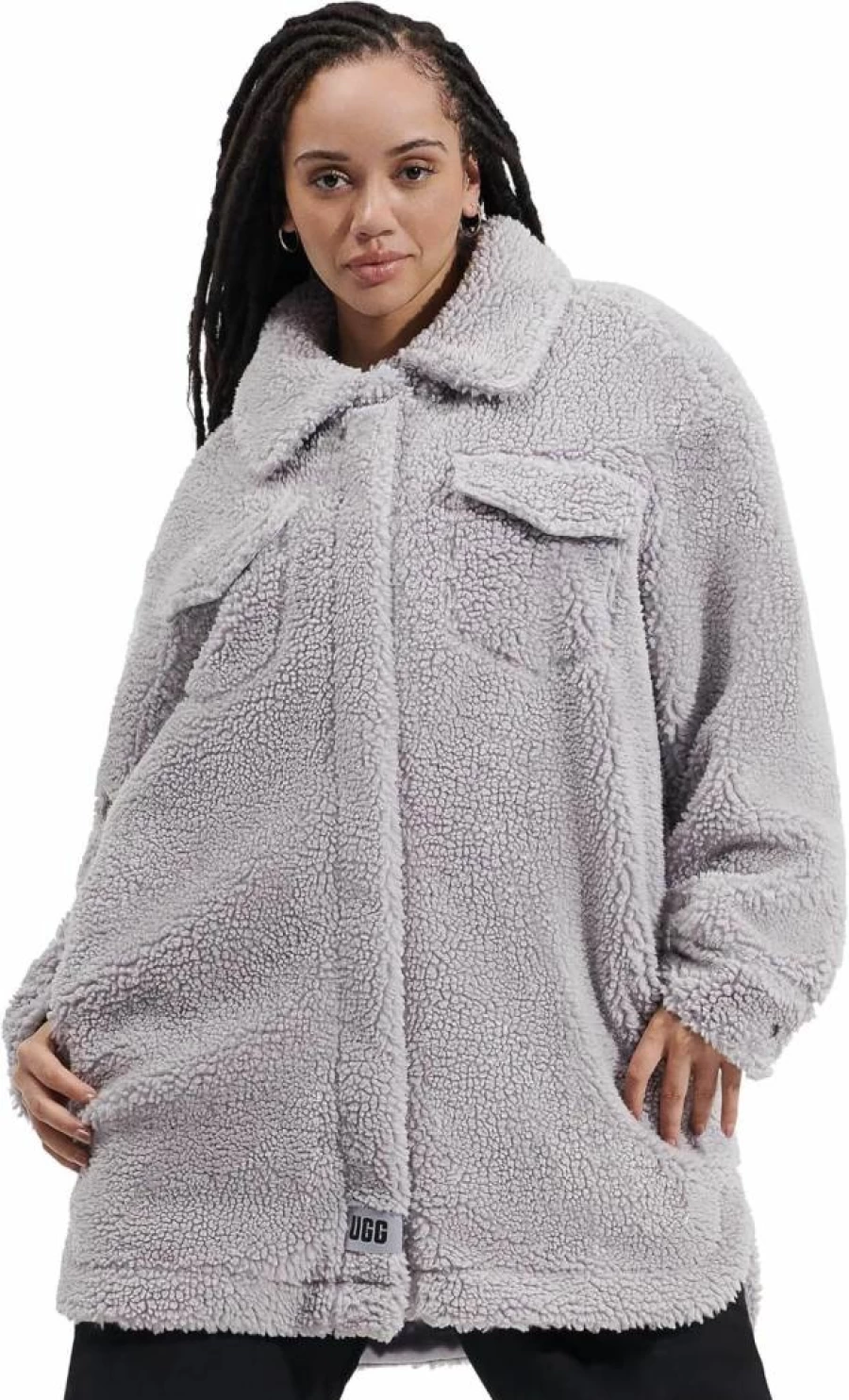 UGG Women's Frankie Fluffy Sherpa Jacket - Cozy Fleece Shirt Style Outerwear