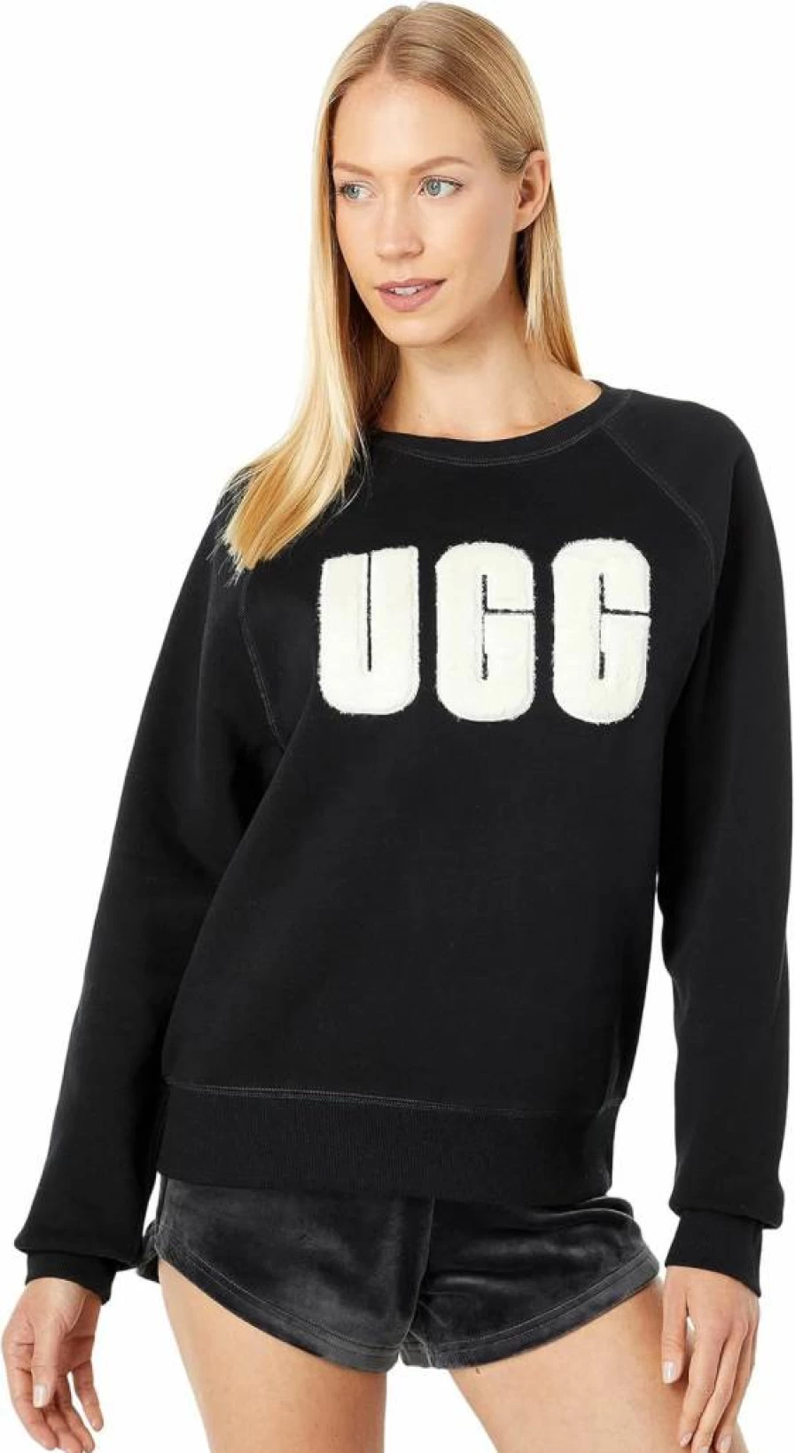 UGG Women's Logo Crewneck Sweatshirt with Fuzzy Texture - Cozy Fleece Pullover