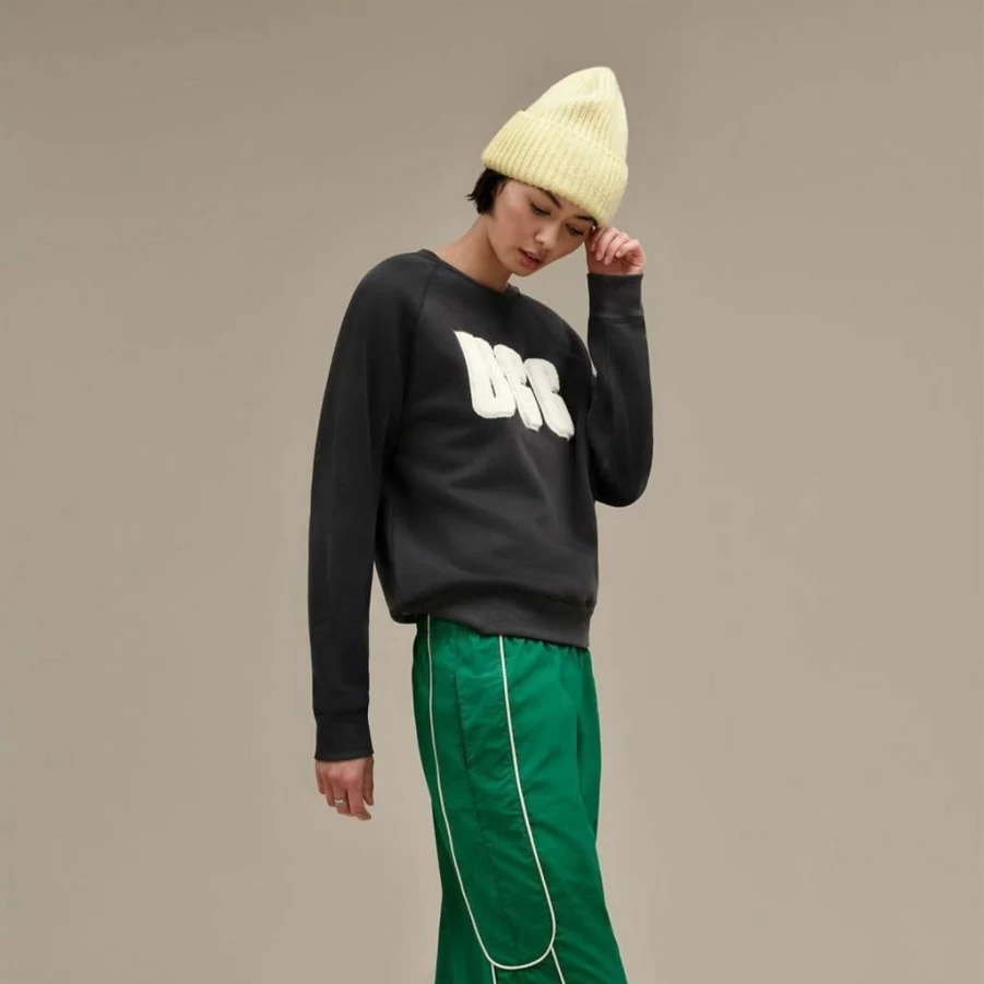 UGG Women's Fuzzy Logo Crewneck Sweatshirt | Cozy Fleece Pullover | Winter Comfort Top