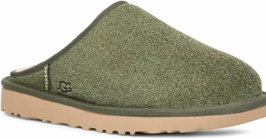 UGG Men's Classic Slip-On Suede Slippers with Shaggy Fleece Lining