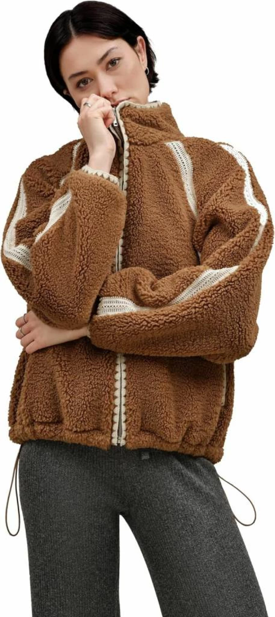 UGG Women's Nikia Crochet UGGFluff Jacket - Cozy Knit Outerwear for Winter